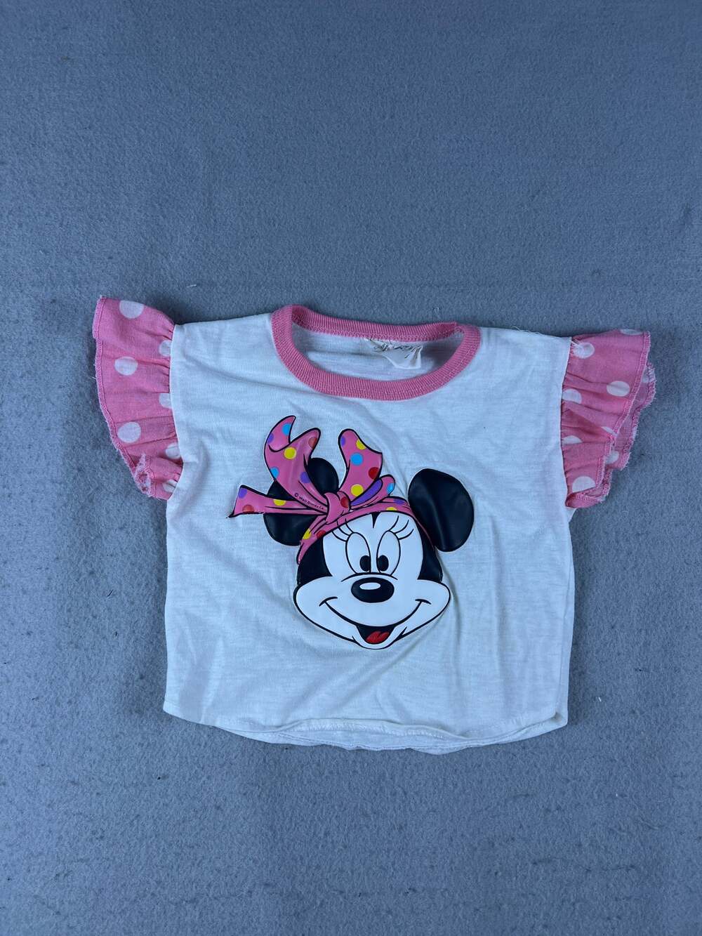 Vintage Disney Minnie Mouse Shirt Toddler Girls 3T White Flutter Sleeve Graphic
